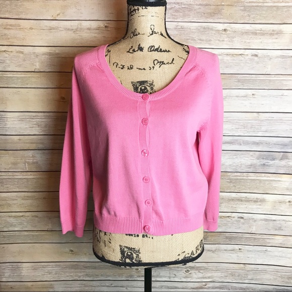 pink button down sweater